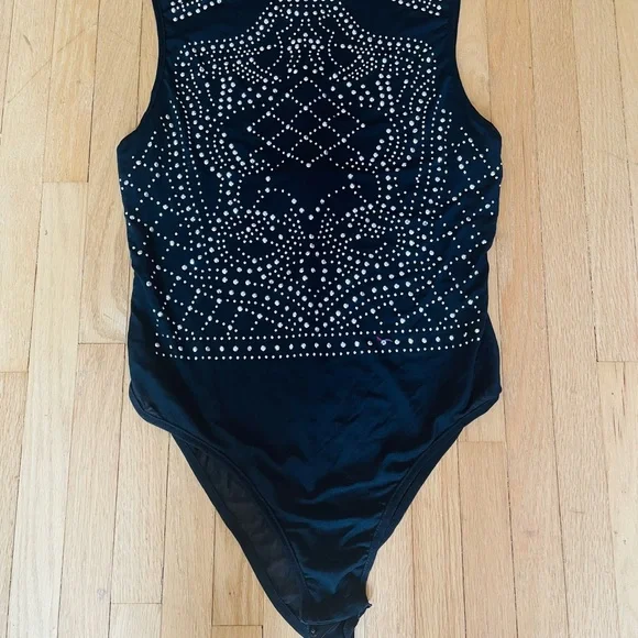 Black Rhinestone Bodysuit - Picture 2 of 4